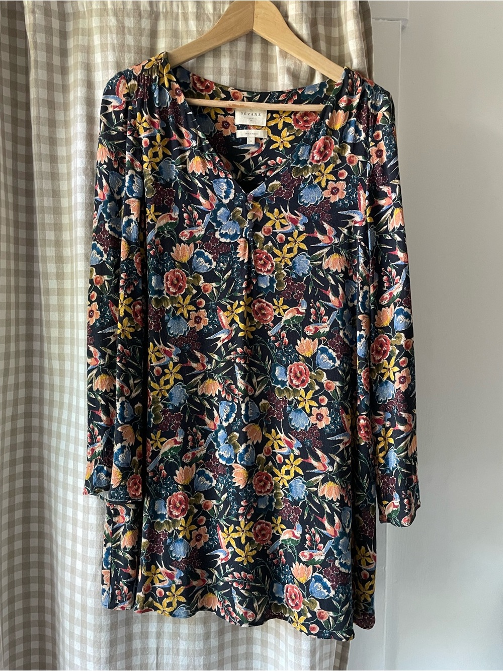 Floral V-Neck Long Sleeve Dress - Navy Multi
